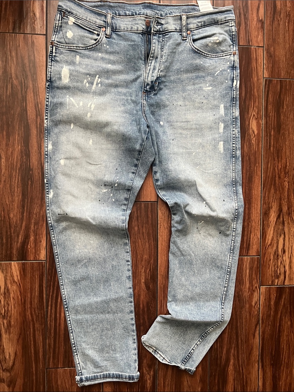 Wrangler Straight Leg Jean Light Blue Distressed Men’s Jeans